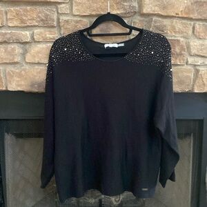 NWT Calvin Klein black sweater with silver and pearl detail. XL